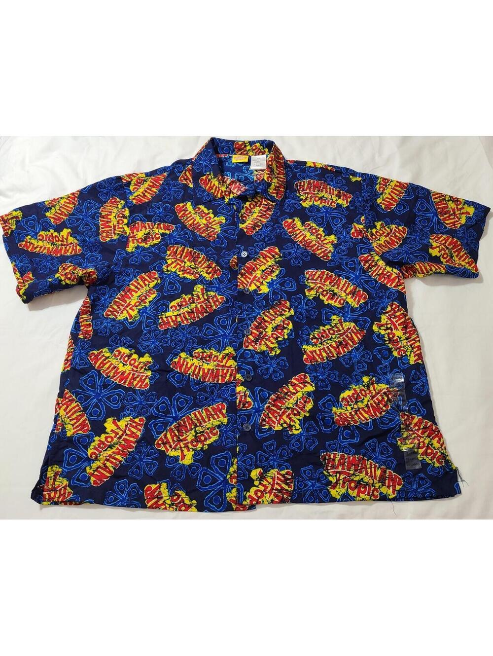 Vtg Hawaiian Tropic Camp Shirt Mens Sz 2XL Blue Hawaii Aloha Tropical Beach NWT